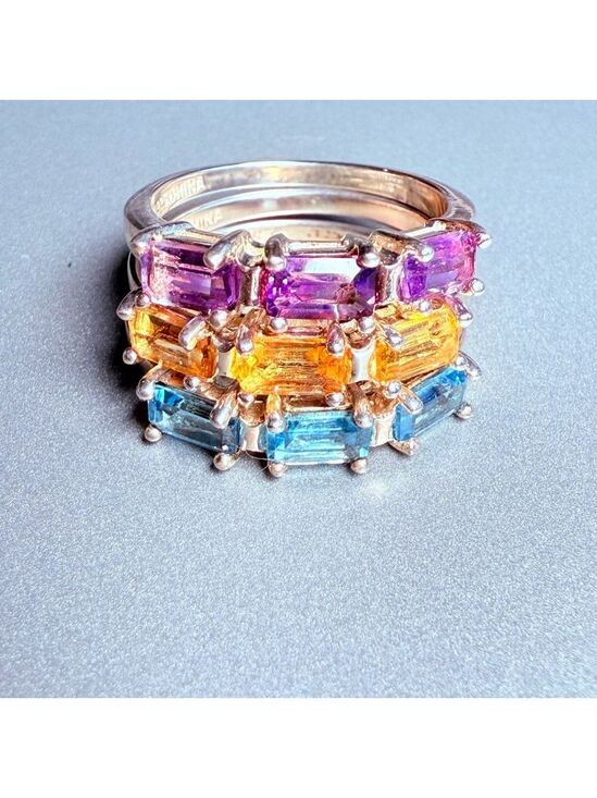 Jewelry - 3 Stack Individual Rings Citrine Topaz Amethyst Gemstone Sterling Silver 925